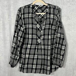 Talbots – Black/White – Plaid Button-Front Blouse – XL